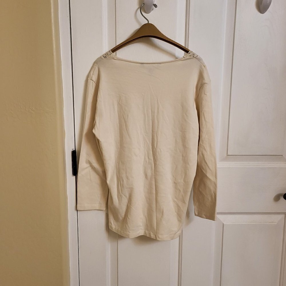 RALPH LAUREN Beige Lace Henley Embroidered Long Sleeve V Neck Top Size Large NWT - Picture 10 of 14